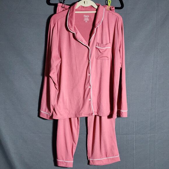 Flora by Flora Nikrooz Orange Piped Pajama Set M 10/12 – Soft Knit - Picture 2 of 7